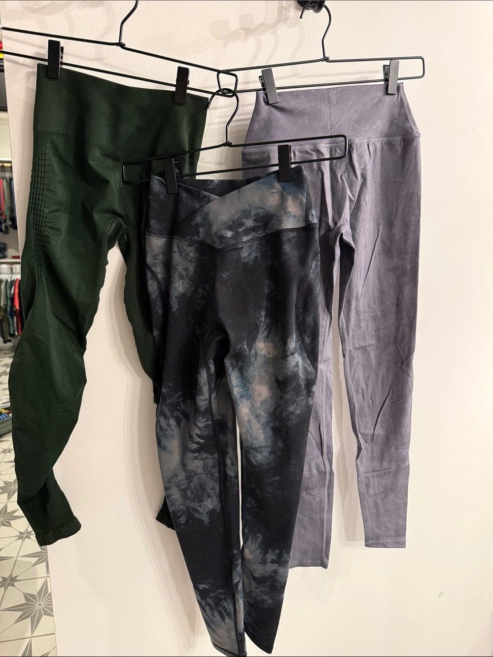 3 Pair Women's Alphalete  Active Leggings - Green, Gray, Tie-Dye
